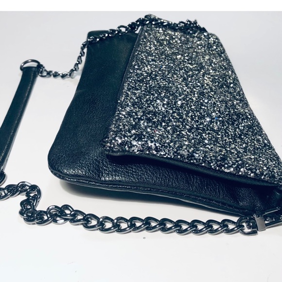 Express Clutch Black Fold-over Sparkly Leather - Picture 2 of 8